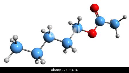 3D image de la formule squelettique de l'acétate d'amyle - structure chimique moléculaire de l'acétate de pentyle isolé sur fond blanc Banque D'Images