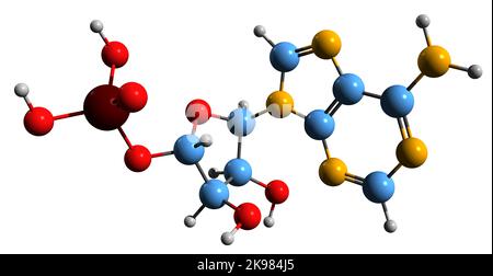 3D image de la formule squelettique d'adénosine monophosphate - structure chimique moléculaire de l'AMP isolée sur fond blanc Banque D'Images