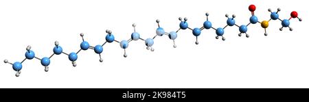 3D image de la formule squelettique anandamide - structure chimique moléculaire de la N-arachidonoyléthanolamine isolée sur fond blanc Banque D'Images