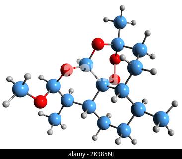 3D image de la formule squelettique Arteméther - structure chimique moléculaire du médicament antipaludique isolé sur fond blanc Banque D'Images