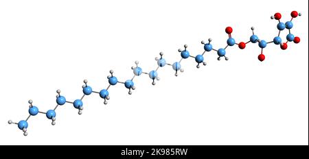 3D image de la formule squelettique du stéarate d'ascorbyle - structure chimique moléculaire du monooctadécanoate d'ascorbyle isolé sur fond blanc Banque D'Images