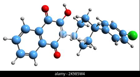 3D image de la formule squelettique d'Atovaquone - structure chimique moléculaire du médicament antimicrobien de quinone isolé sur fond blanc Banque D'Images