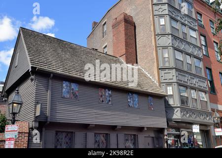 Boston, Massachusetts, États-Unis. La maison Paul Revere, vers 1680, est l'endroit où la célèbre promenade de son propriétaire a commencé pendant la Révolution américaine. Banque D'Images