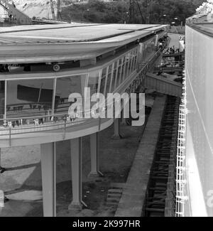 Les chemins de fer de l'État, SJ, train Ferjelleden Trelleborgs- Sassnitz 50 ans. M/S Trelleborg appelle Sassnitz Banque D'Images