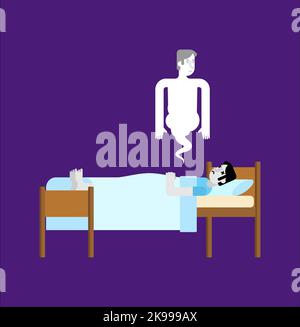 Soul sort de l'homme mort sur le lit. Homme mort et esprit Illustration de Vecteur