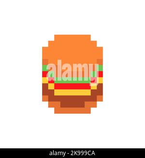 Burger pixel art. Icône Hamburger 8 bits. Symbole de restauration rapide simplifié pixélisé Illustration de Vecteur