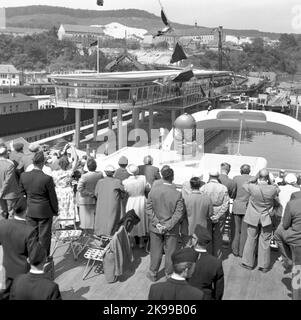 Les chemins de fer de l'État, SJ, train Ferjelleden Trelleborgs- Sassnitz 50 ans. M/S Trelleborg appelle Sassnitz Banque D'Images