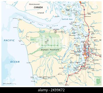 Carte entourant la péninsule olympique et le Grand Seattle, Washington, États-Unis Banque D'Images