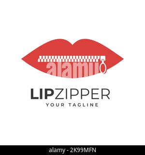 Concept illustration de la bouche d'une femme avec une fermeture à glissière. Lèvres Zip, lèvres fermées, lèvres fermées, lèvres rouges, symboles, icônes, modèles. Vecteur de conception de logo Illustration de Vecteur