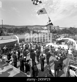 Les chemins de fer de l'État, SJ, train Ferjelleden Trelleborgs- Sassnitz 50 ans. M/S Trelleborg appelle Sassnitz Banque D'Images