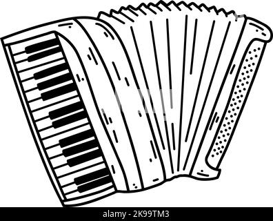 Accordéon Doodle. Dessin vectoriel illustration d'instrument de musique, dessin de fond noir pour web design, icône, impression, page de coloriage. Illustration de Vecteur