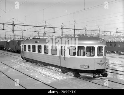 Chemins de fer d'État, SJ YCO6. Voiture avec panier en acier. Les premiers véhicules ont été déposés en circulation régulière en juin 1953. Banque D'Images