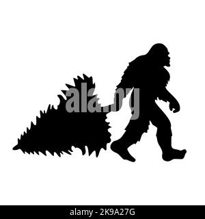 Silhouette Yeti de Noël. Grand pied avec arbre de Noël. Modèle de fête de vacances d'hiver pour la décoration d'intérieur, la découpe au laser, l'artisanat. Illustration vectorielle Illustration de Vecteur