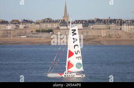 IMOCA skipper MACSF Isabelle Joschke pendant la route du Rhum-destination Guadeloupe 2022, course transatlantique solo, Saint-Malo - Guadeloupe (6 562 kilomètres) sur 26 octobre 2022 à Saint-Malo, France - photo Laurent Lairys / DPPI Banque D'Images