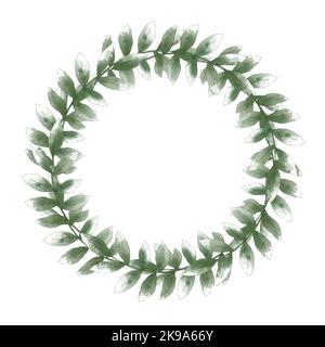 Couronne fleurie. Branches de verdure, isolées sur fond blanc. Élément de conception pour l'invitation et la carte de vœux. Banque D'Images