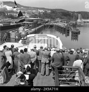 Les chemins de fer de l'État, SJ, train Ferjelleden Trelleborgs- Sassnitz 50 ans. M/S Trelleborg appelle Sassnitz Banque D'Images