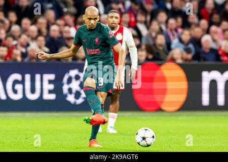 Amsterdam, pays-Bas - 26 octobre 2022, Fabinho de Liverpool lors de la Ligue des champions de l'UEFA, Group A football match entre Ajax et Liverpool sur 26 octobre 2022 au Johan Cruijff Arena d'Amsterdam, pays-Bas - photo: Marcel Ter Bals/DPPI/LiveMedia Banque D'Images