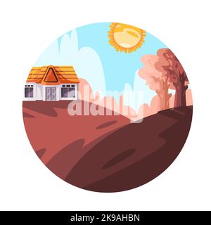 Illustration graphique de la ferme rurale automne maison panoramique paysage Illustration de Vecteur