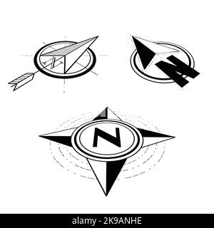 Flèches de perspective de la boussole nord définies Illustration de Vecteur