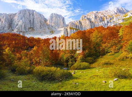 Monte Velino (Italie) - le sommet du paysage du Mont Sirente, l'un des plus hauts sommets des Apennines dans la région des Abruzzes, pendant le feuillage d'automne Banque D'Images