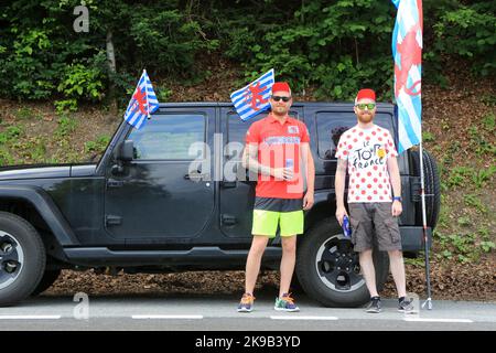 Accompagnateur luxembourgeois le passage du Tour de France. Vendredi 22 juillet 2016. Le Bettex. Saint-Gervais-les-bains. Haute-Savoie. Auvergne-Rhône-Alpe Banque D'Images