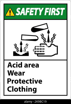 Signalisation de sécurité en premier lieu pour les zones acides portant des vêtements de protection Illustration de Vecteur