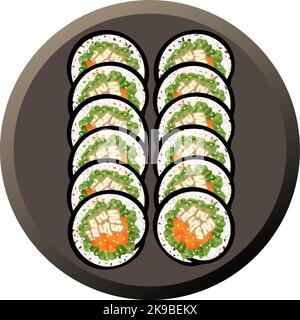 Vue de dessus de gimbap. Plat traditionnel coréen Illustration de Vecteur