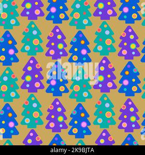 Motif nouvel an avec arbre de Noël coloré. Illustration de Vecteur