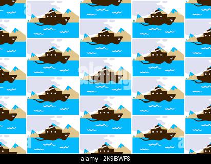 Motif sans Semless fait de bateaux de mer. Navires dessin de dessin animé vectoriel plat Illustration de Vecteur