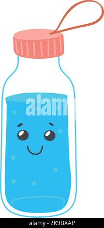 Mascotte d'eau propre. Jolie bouteille de gym en plastique isolée sur fond blanc Illustration de Vecteur
