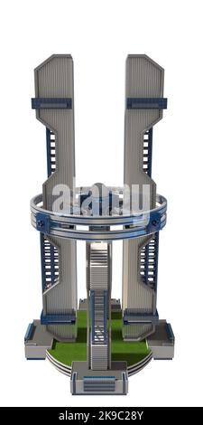 3D architecture futuriste de la ville industrielle rendue avec le chemin d'isolement inclus dans l'illustration. Banque D'Images