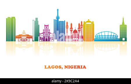 Colorfull Skyline panorama de la ville de Lagos, Nigeria - illustration vectorielle Illustration de Vecteur