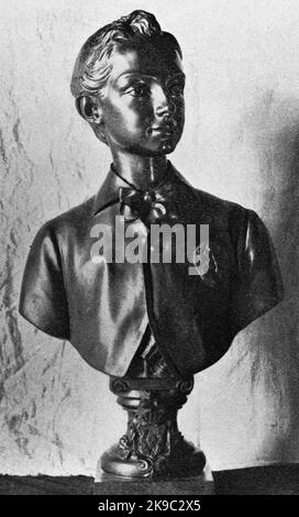 BUSTO EN BRONCE DE ALFONSO XII NIÑO (1857-1885). Auteur: OLIVA F. lieu: PALACIO REAL-ESCULTURA. MADRID. ESPAGNE. Banque D'Images