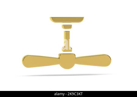 Golden 3D icône de ventilateur de plafond isolée sur fond blanc - rendu 3D Banque D'Images
