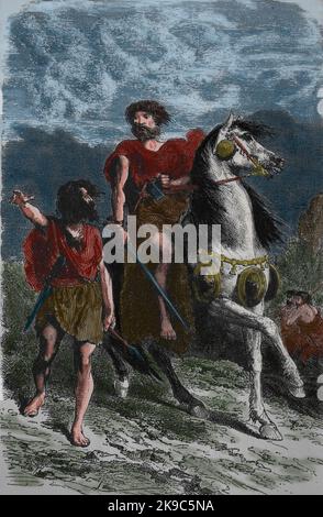 Europe. Guerriers de l'âge de bronce. Gravure. 19th siècle. Banque D'Images