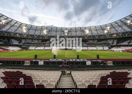 Londres, Royaume-Uni. 27th octobre 2022. Une vue générale du stade de Londres avant le match de l'UEFA Europa Conference League West Ham United contre Silkeborg au stade de Londres, Londres, Royaume-Uni, 27th octobre 2022 (photo d'Arron Gent/News Images) Credit: News Images LTD/Alay Live News Banque D'Images