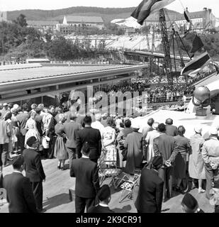 Les chemins de fer de l'État, SJ, train Ferjelleden Trelleborgs- Sassnitz 50 ans. M/S Trelleborg appelle Sassnitz Banque D'Images