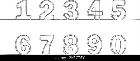 Numéros de ligne continus. Symboles de comptage dessinés à la main, nombre de points de tracé ou ensemble de vecteurs de chiffres d'esquisse Illustration de Vecteur