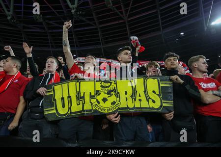 Silkeborg fans lors du match de l'UEFA Europa Conference League West Ham United contre Silkeborg au stade de Londres, Londres, Royaume-Uni. 27th octobre 2022. (Photo par Arron Gent/News Images) à Londres, Royaume-Uni, le 10/27/2022. (Photo par Arron Gent/News Images/Sipa USA) crédit: SIPA USA/Alay Live News Banque D'Images