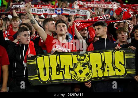 Londres, Royaume-Uni. 27th octobre 2022. THR Silkeborg ULTRAS pendant le West Ham vs Silkeborg SI UEFA Europa Conference League match au London Stadium Stratford. Crédit : MARTIN DALTON/Alay Live News Banque D'Images