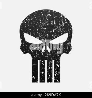 Crâne de punisher à texture grenue. Élément de crime et de punition style illustration, t-shirt graphiques design célèbre, vecteur design icône. Illustration de Vecteur