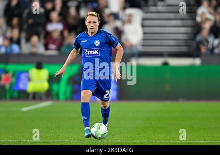 Londres, Royaume-Uni. 27th octobre 2022. Anders Klynge (Silkeborg) pendant le West Ham vs Silkeborg SI UEFA Europa Conference League match au London Stadium Stratford. Crédit : MARTIN DALTON/Alay Live News Banque D'Images