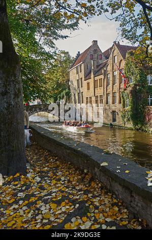 Bruges (Brugge) en Flandre, Belgique et des maisons bordent le canal de Groenerei au coeur de la ville. Banque D'Images