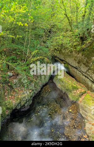 La rivière Infierno traverse l'espace de loisirs de la Pesanca dans les Asturies, en Espagne Banque D'Images