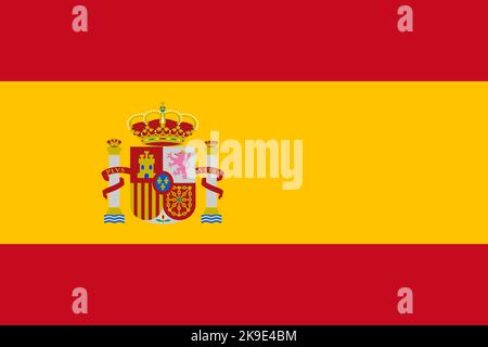 Drapeau de l'Espagne. Bannière nationale espagnole et symbole patriotique. Couleurs officielles. Illustration plate. Banque D'Images