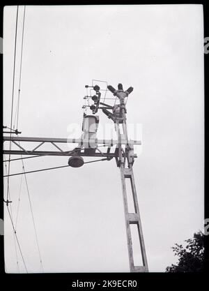 Détail, poste de la ligne de contact. Banque D'Images