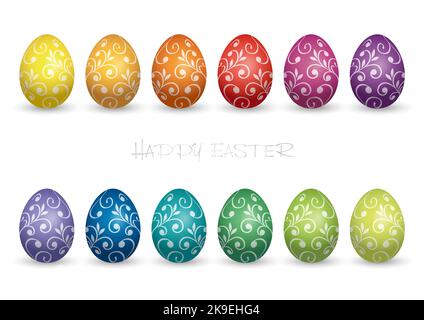Œuf de Pâques coloré avec décorations ensemble d'illustrations vectorielles isolé sur Un fond blanc. Illustration de Vecteur