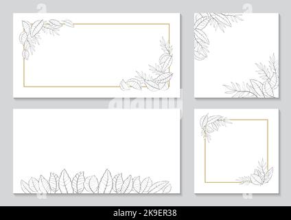 Ensemble de cadres botaniques monochromes isolé sur fond gris, illustration vectorielle. Illustration de Vecteur