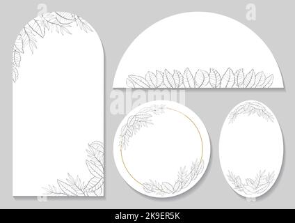 Ensemble de cadres botaniques monochromes isolé sur fond gris, illustration vectorielle. Illustration de Vecteur
