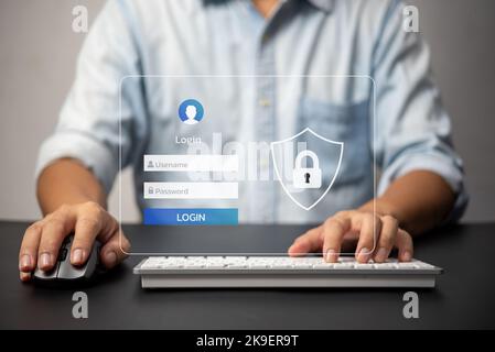 Protection des données personnelles contre les pirates informatiques. Sécurité accès Internet aux données personnelles.informations d'identification sécurité et cryptage.man Typing logi Banque D'Images